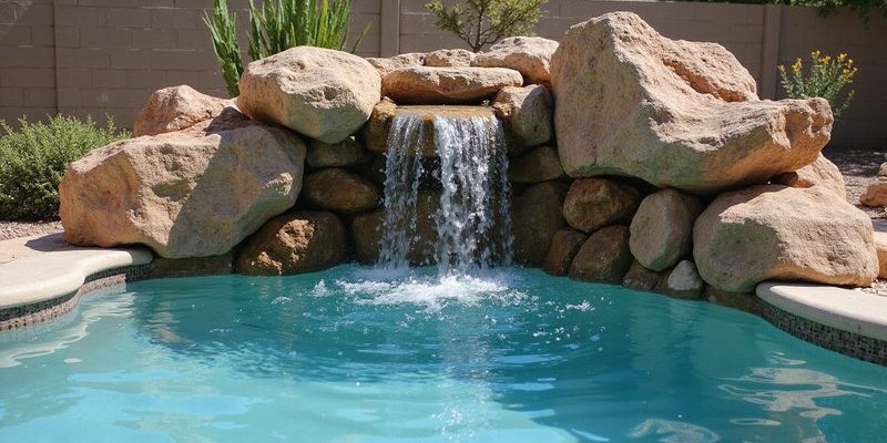 Restored pool waterfall with natural rock coloring