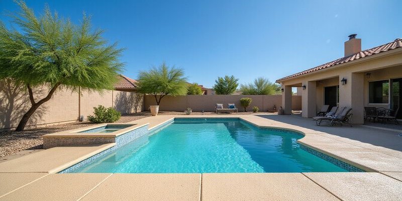 Cool Deck pool surround in light tan color