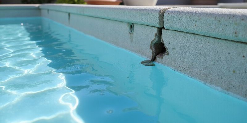 Pool crack staple repair showing installed staples